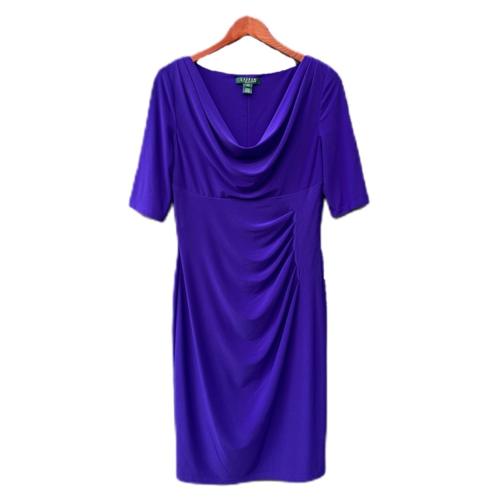 New Lauren Ralph Lauren Purple Holiday Ruched Hydrangea Formal Dress